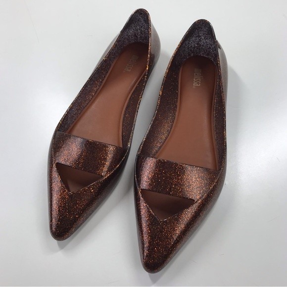 Melissa Shoes - Melissa Maisie Bronze Glitter Flats Waterproof Rubber MELFLEX Gold Shimmer Sz 8